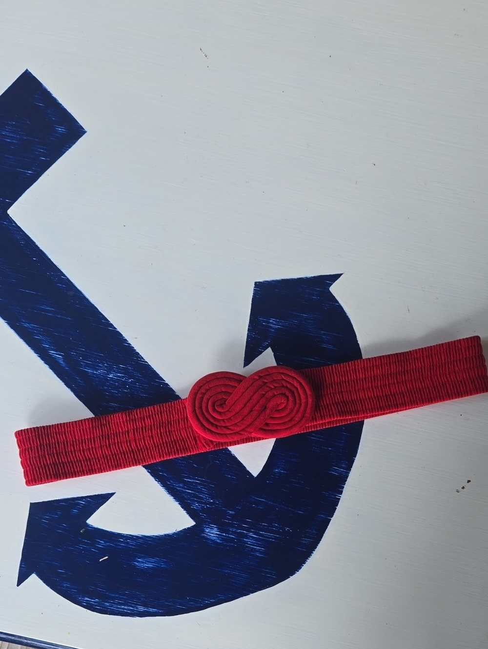 Red Stretchy Fabric Belt With Swirl Clasp